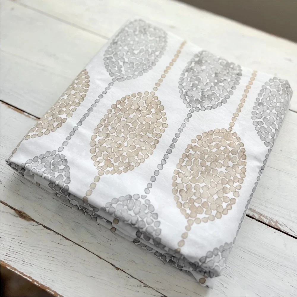 RARE West Elm Medallion Dot Full/Queen Duvet Cover Gray White Tan Modern Cotton